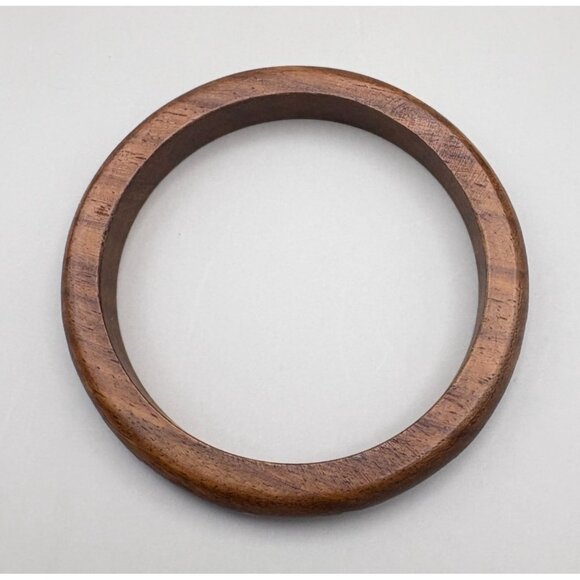 Vintage Wooden Bangle Bracelet with Gold Tone Arror Inlay Design Boho Retro - Picture 5 of 7